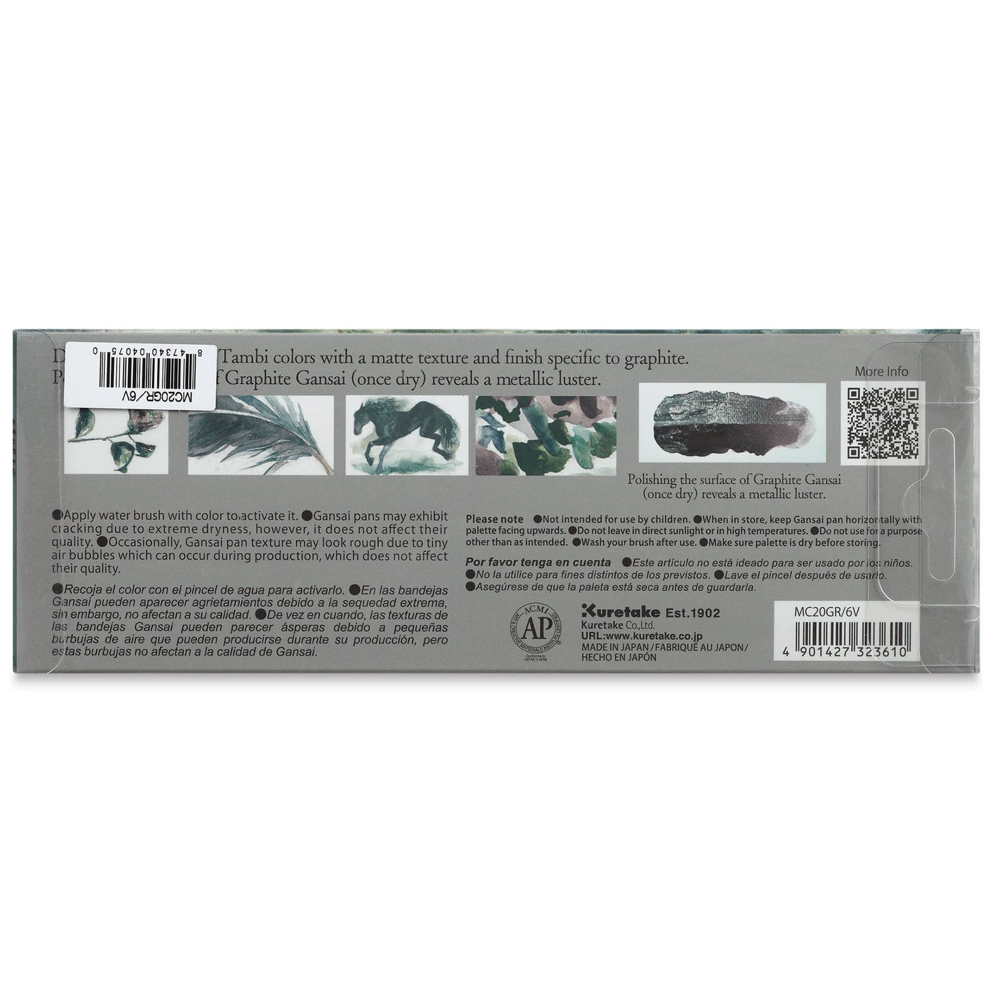 Kuretake Graphite Colors, Watercolor Paint Pigments, Set of 6