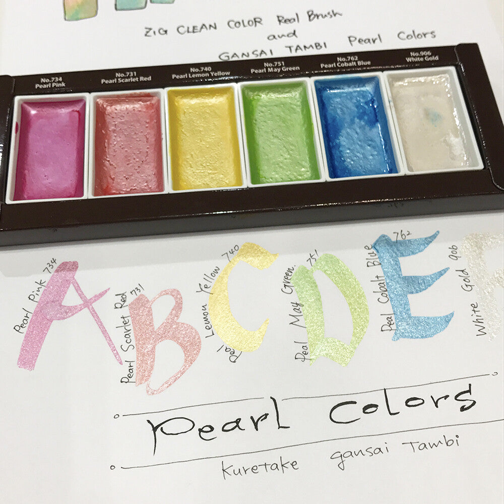 Kuretake Pearl Colors, Watercolor Paint Pigments, Set of 6