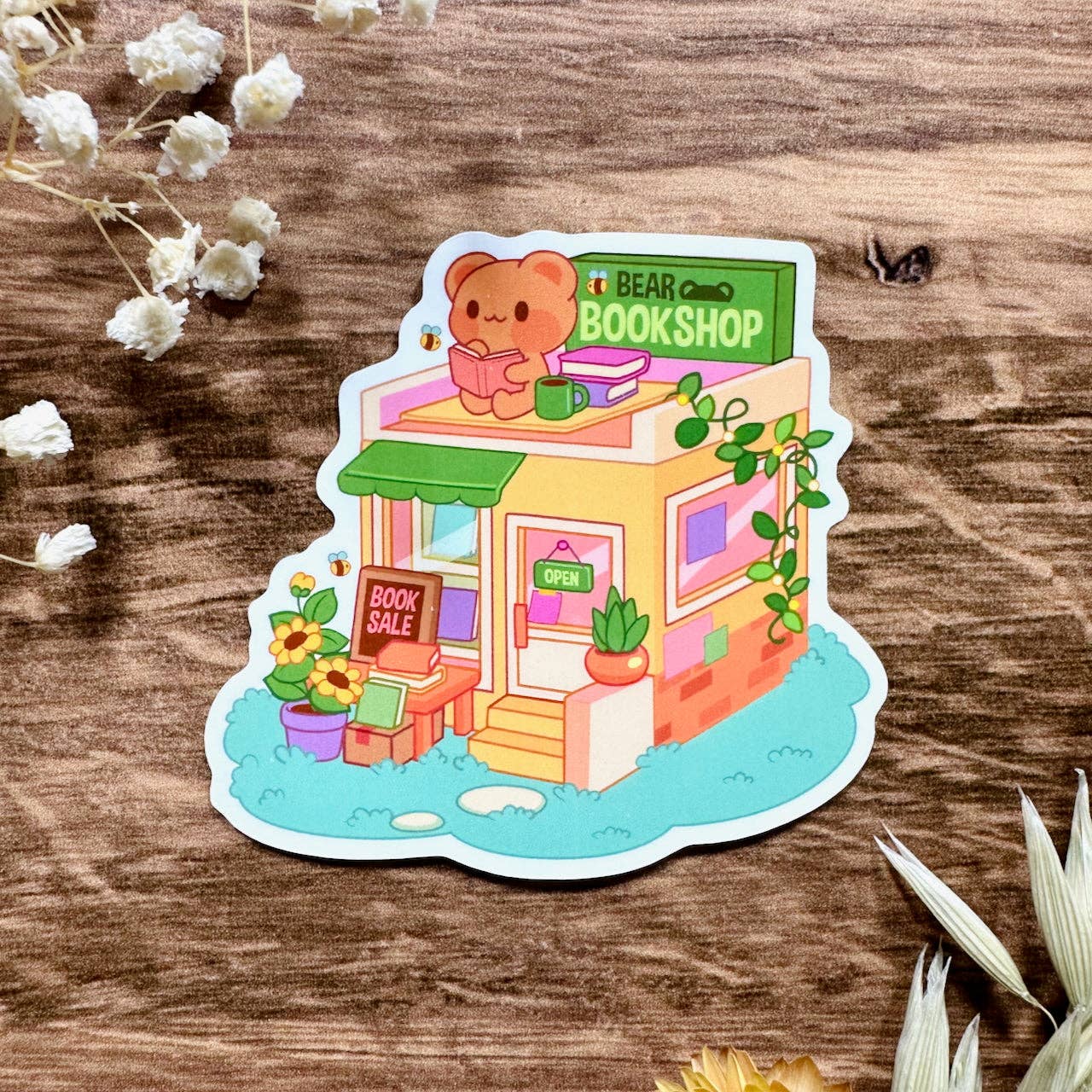 Bear Book Shop Waterproof Vinyl Sticker