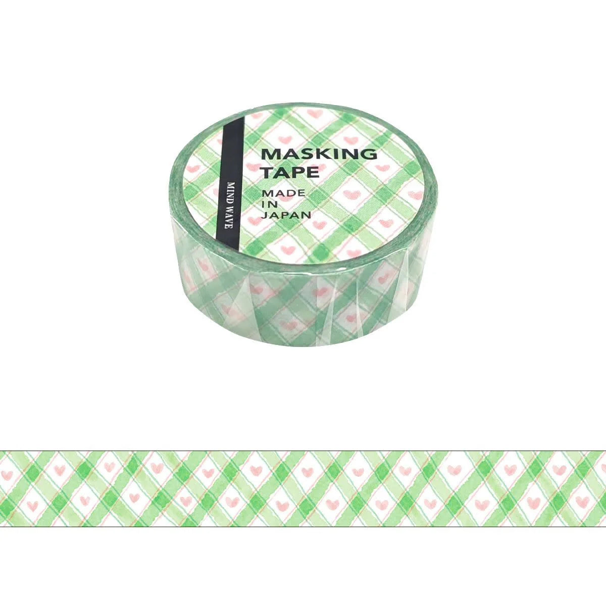 Mind Wave Green and Pink Hearts Pattern, Check 26 Masking Tape
