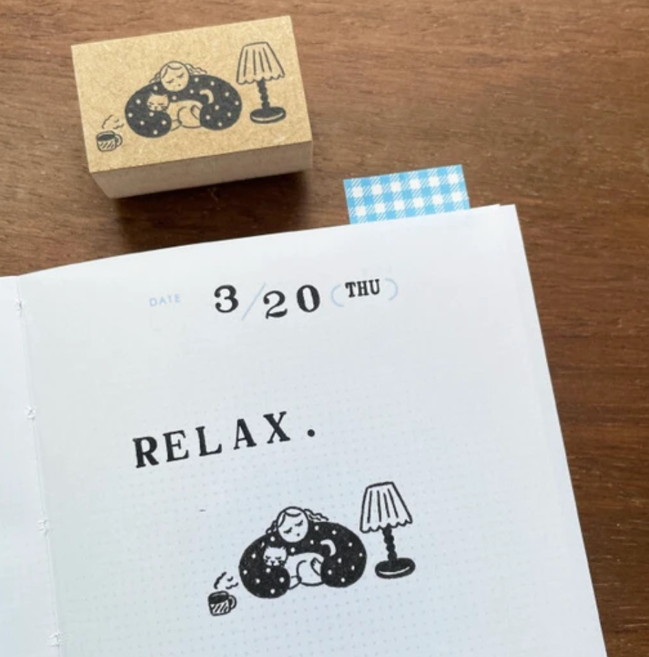 Mari-Chan Coffee and Cat and Girl Stamp