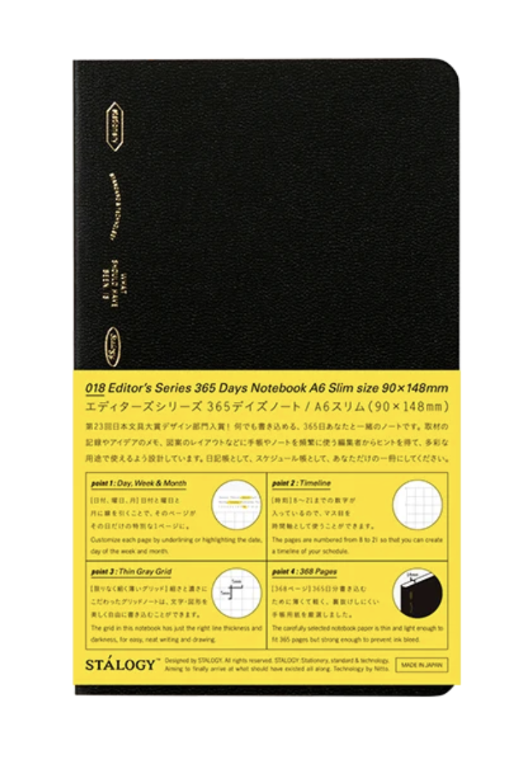 365 DAYS NOTEBOOK GRID A6 SLIM BLACK