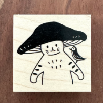 Mushroom Cat with Bird Stamp