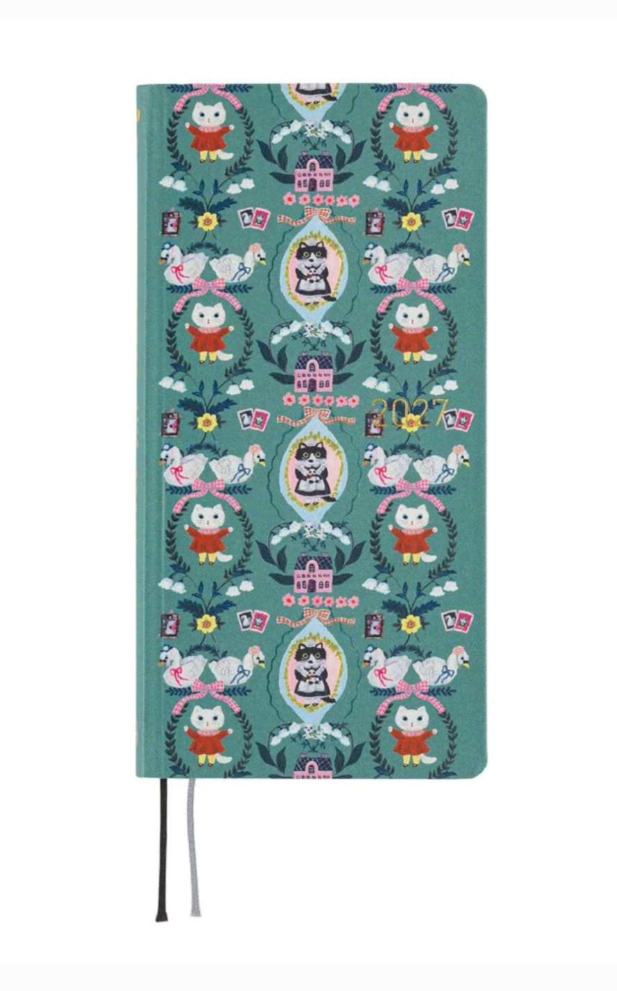 Yumi Kitagishi: White Cat Wallpaper - Hobonichi Techo Weeks