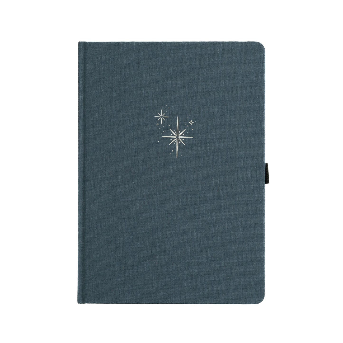 A teal Archer and Olive Starbright Notebook with a sparkle design on the cover, featuring a pen holder and elastic band.