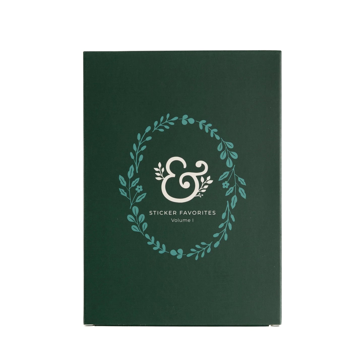 Green packaging with a white and teal design featuring a logo and text on a white background. This is the cover of the Archer and Olive Sticker Favorites Pack Volume 1.