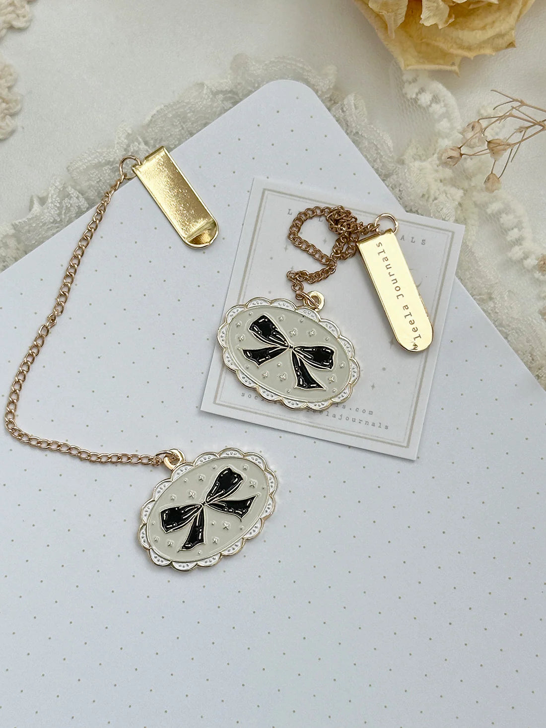 Framed Black Bow Enamel Bookmark Pendant