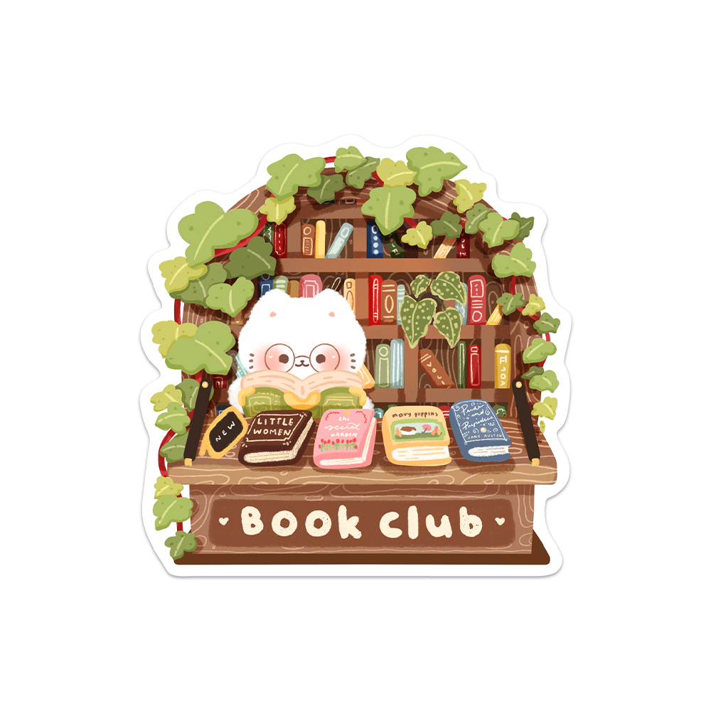 Cat Book Club Waterproof Vinyl Sticker