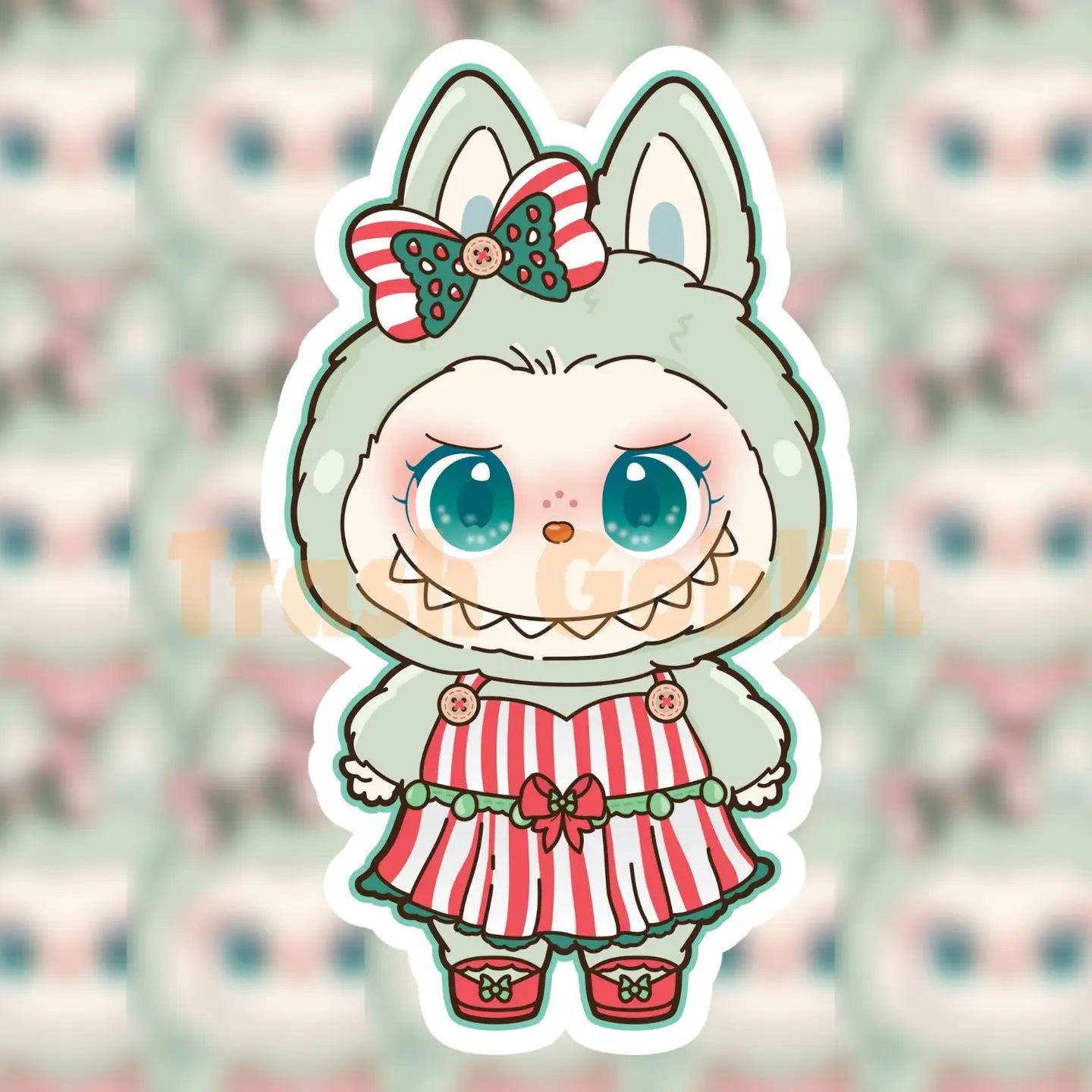 Labubu The Monster Sticker - Christmas Dress Fluffy Costume, Vinyl Sticker