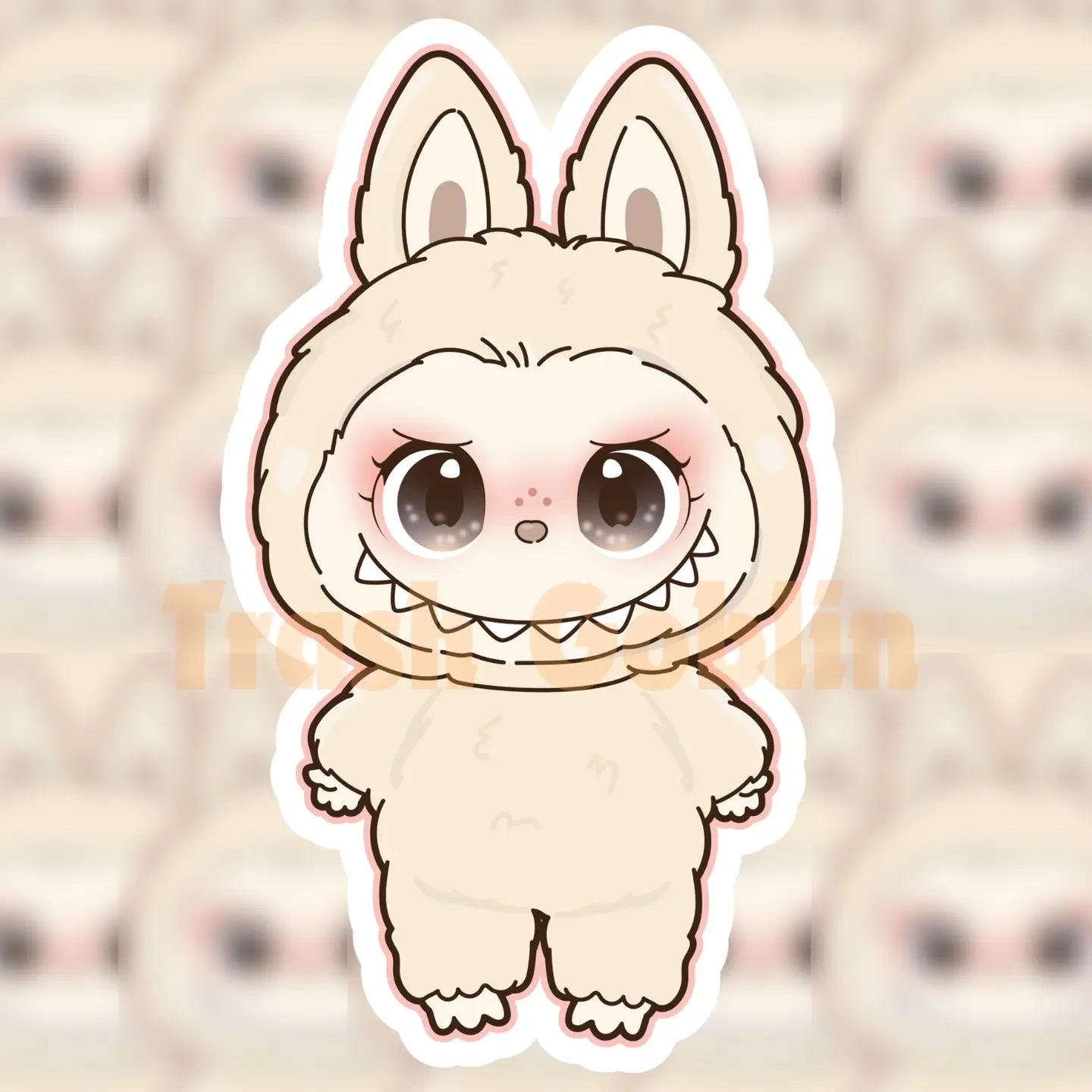 Labubu The Monster Sticker - Cream Fluffy Costume, Vinyl Sticker