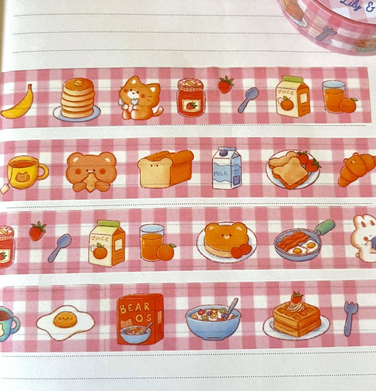 Breakfast Friends Washi Tape • Kawaii Planner Tape (15mm x 10m)