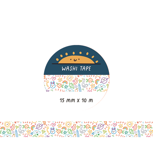 Happy Scribbles Washi Tape (Doodles, Cute, Rainbow)
