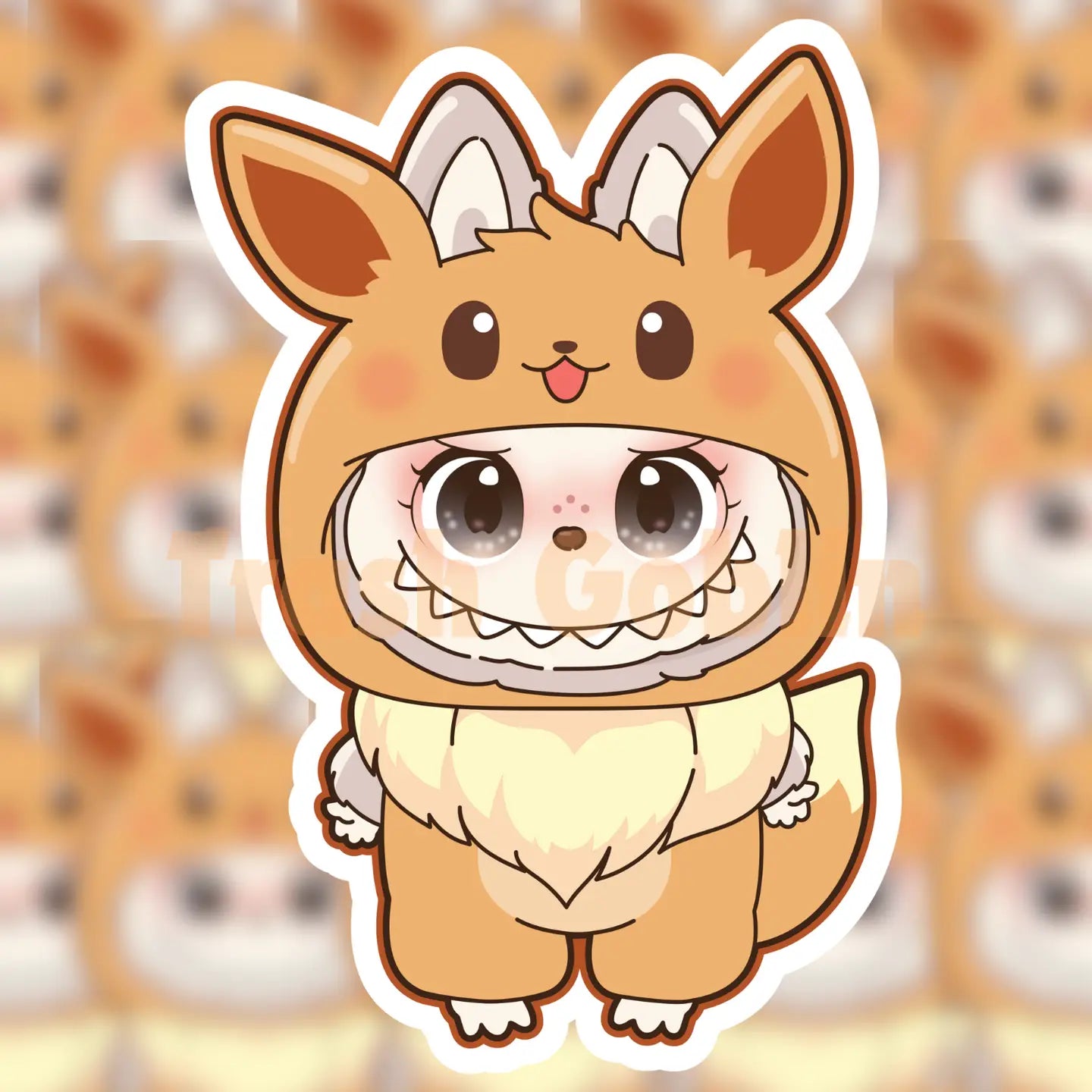 Labubu The Monster Sticker - Pokemon Evee Fluffy Costume, Vinyl Sticker