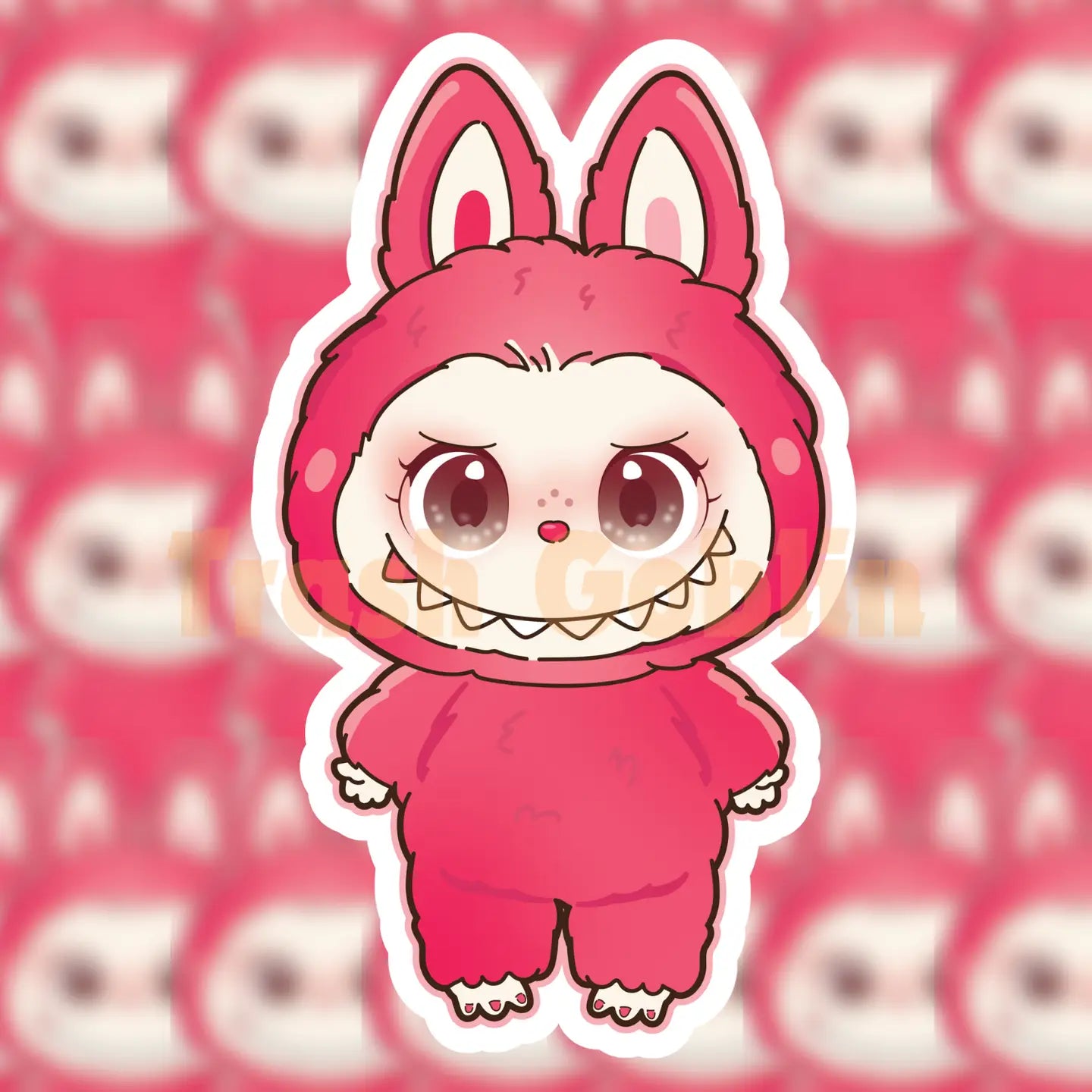 Labubu The Monster Sticker - Red Fluffy Costume, Vinyl Sticker