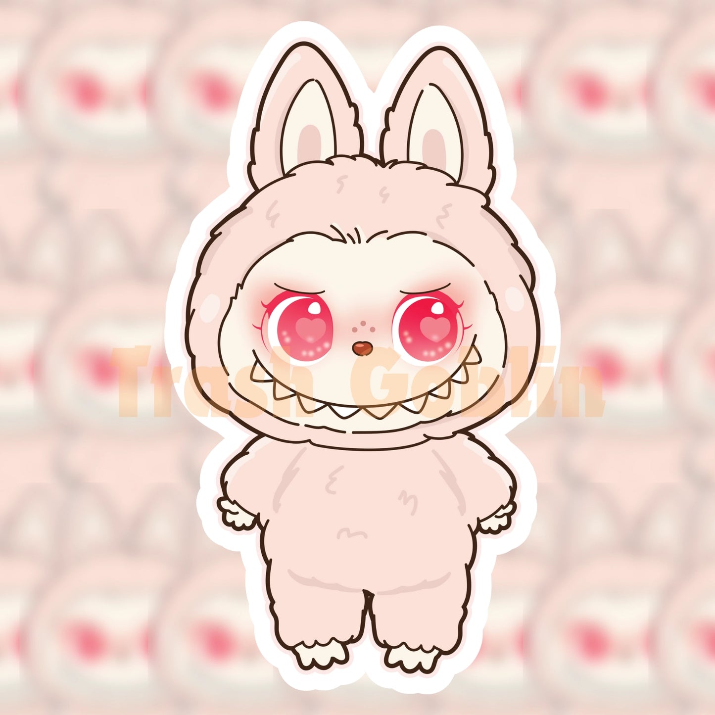 Labubu The Monster Sticker - Baby Pink Fluffy Costume, Vinyl Sticker