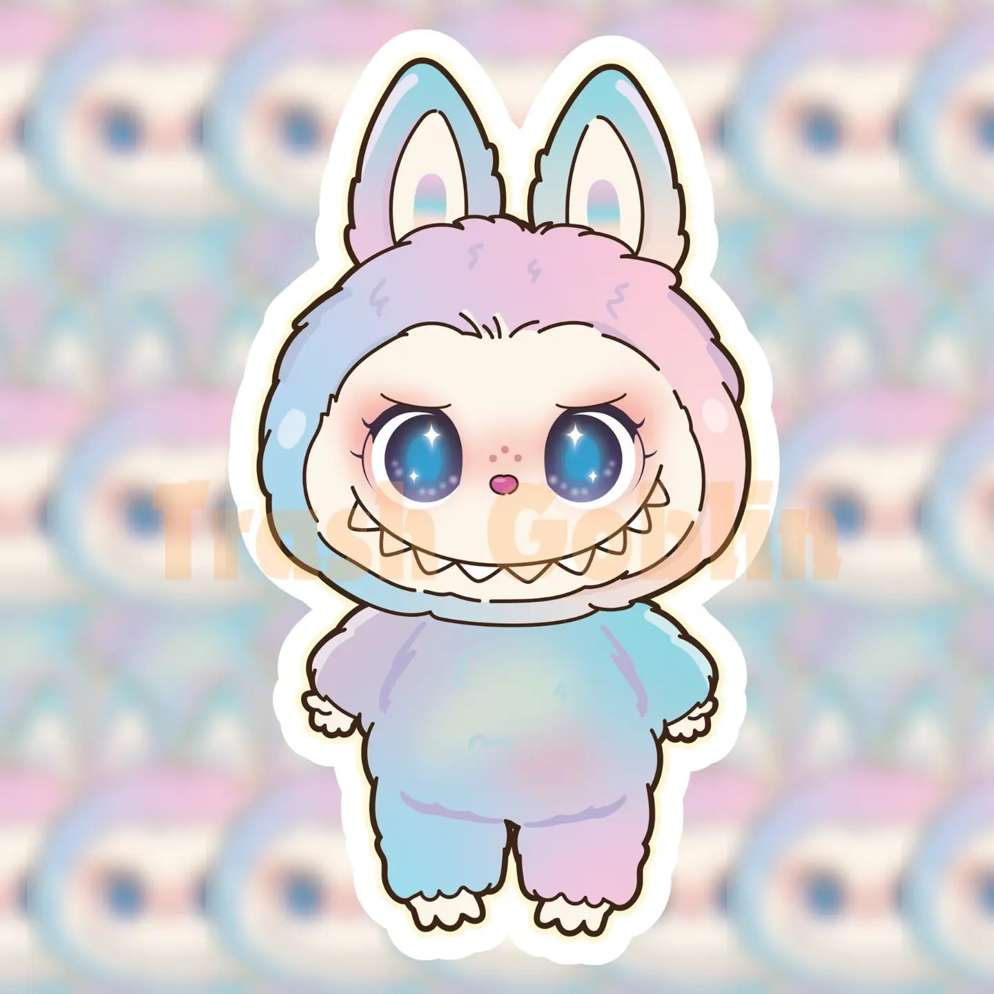 Labubu The Monster Sticker - Pastel Rainbow Fluffy Costume, Vinyl Sticker
