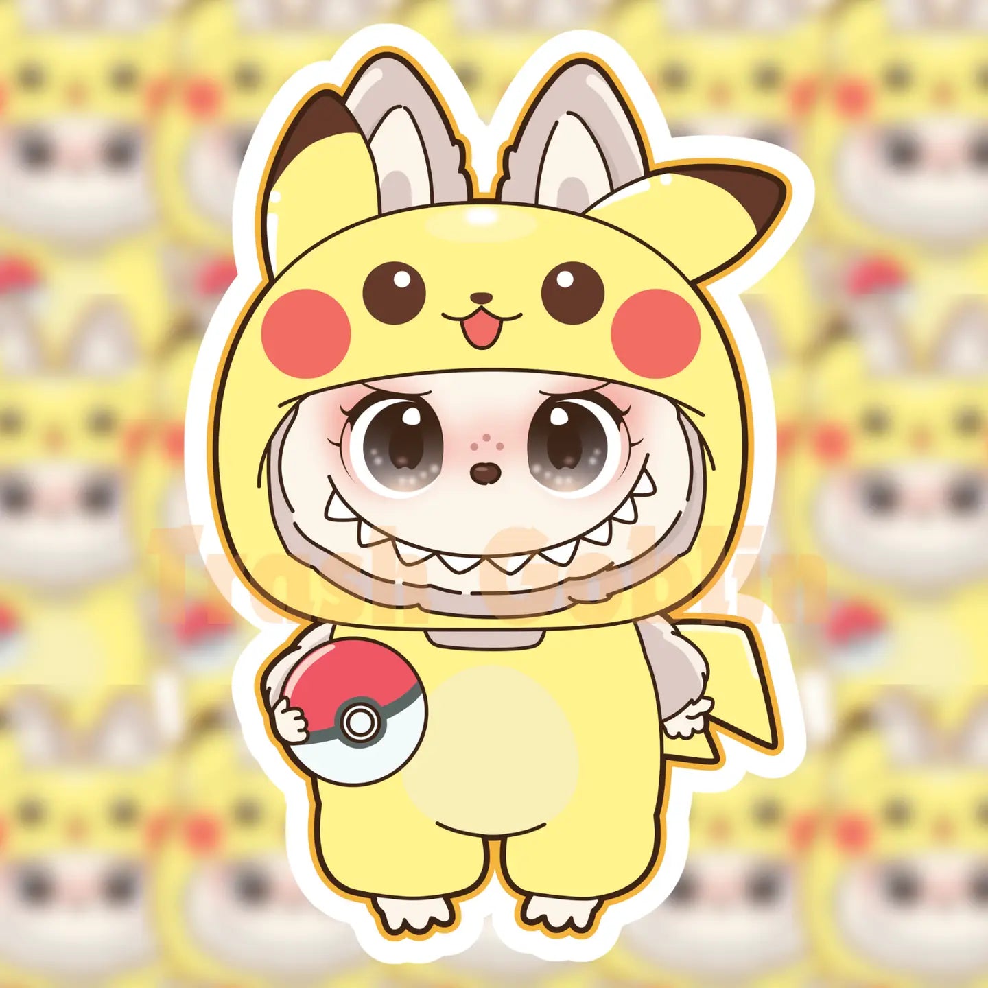 Labubu The Monster Sticker - Pikachu Fluffy Costume, Vinyl Sticker