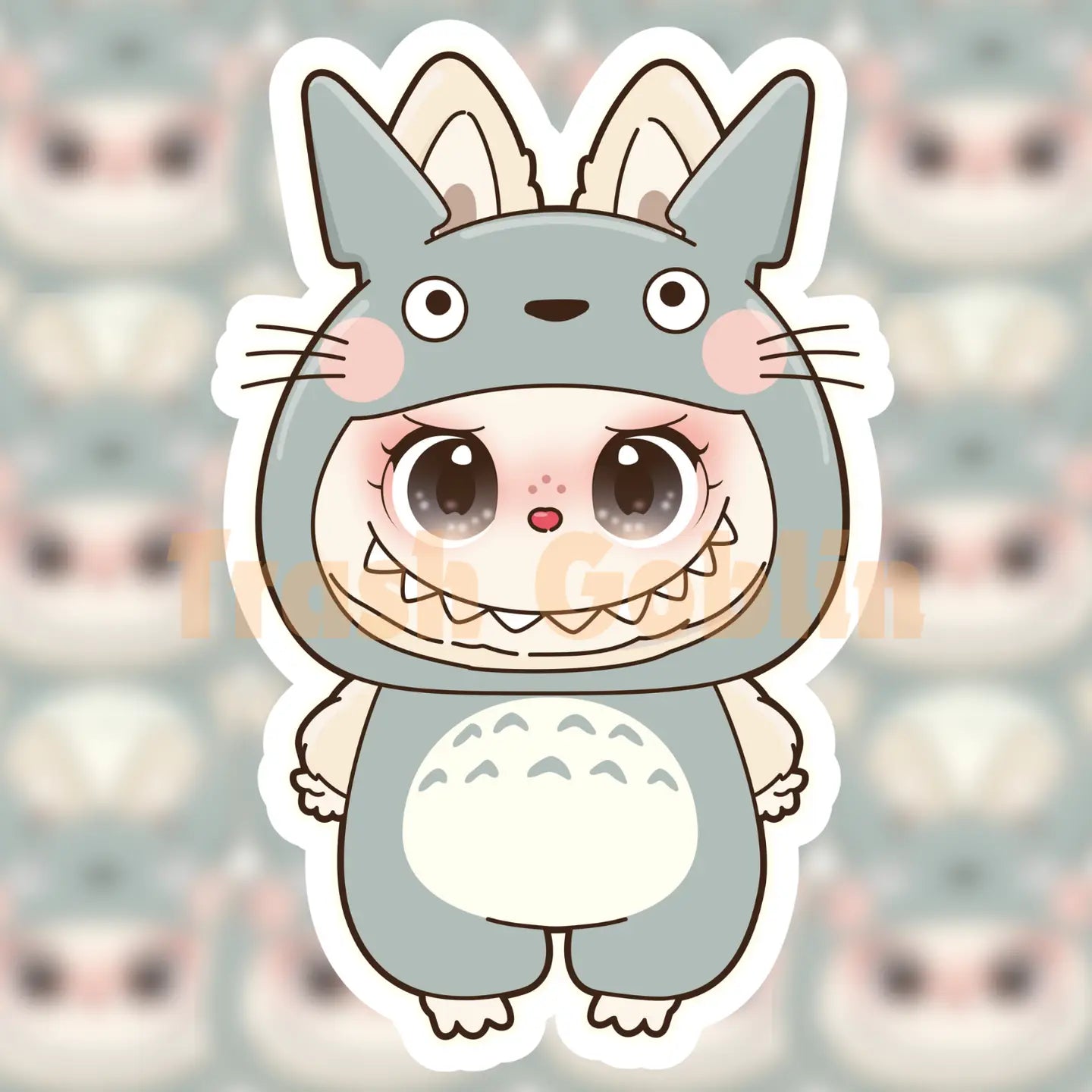 Labubu The Monster Sticker - Totoro Fluffy Costume, Vinyl Sticker