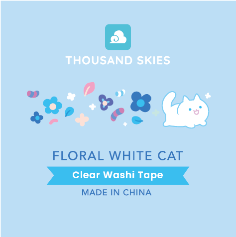 PET Tape (Transparent) Floral White Cat