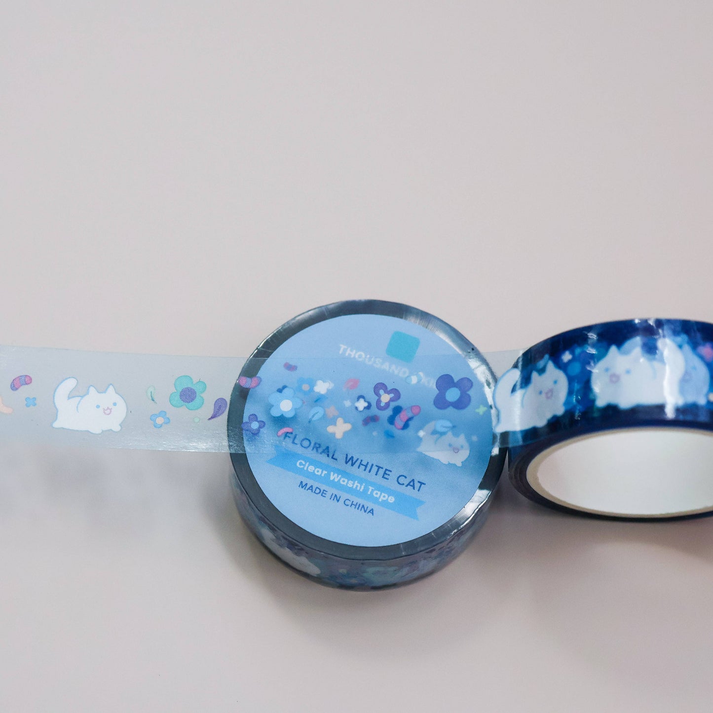 PET Tape (Transparent) Floral White Cat