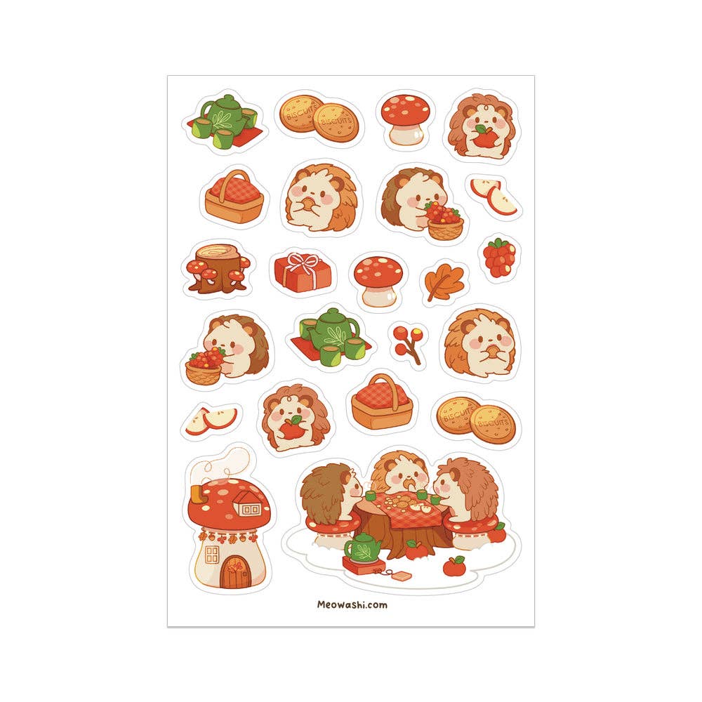 Hedgehog Tea Party Clear Sticker Sheet