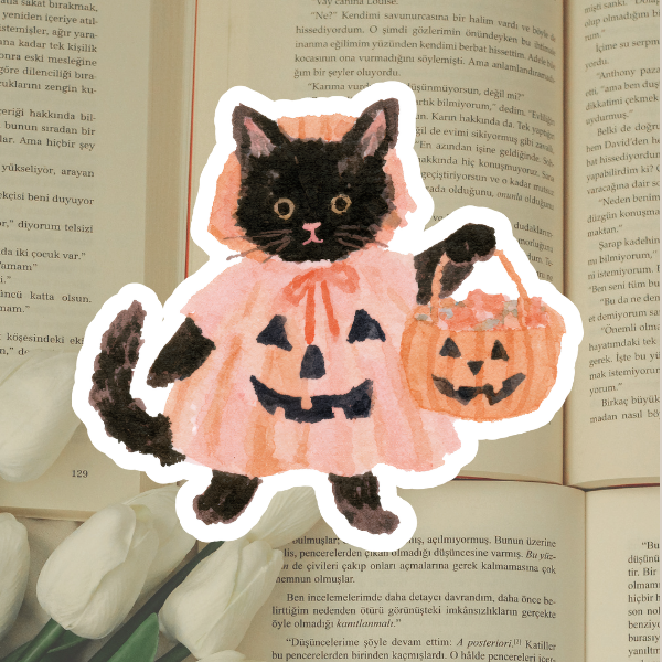 Halloween Trick or treat cat   Diecut Sticker