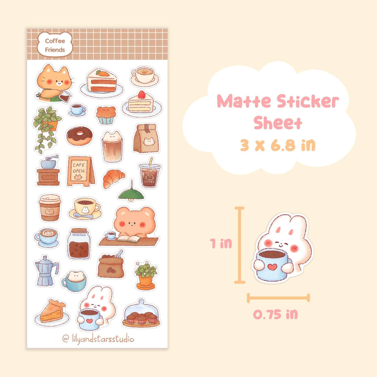 Coffee Friends Sticker Sheet • Kawaii Cafe • Matte Stickers