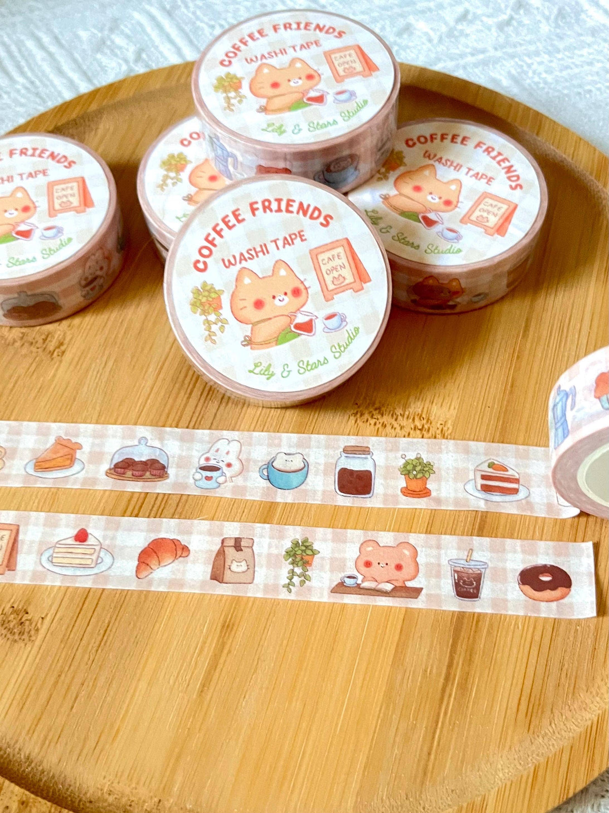 Coffee Friends Washi Tape • Kawaii Cafe Scrapbooking • Planner Tape (15mm x 10m)