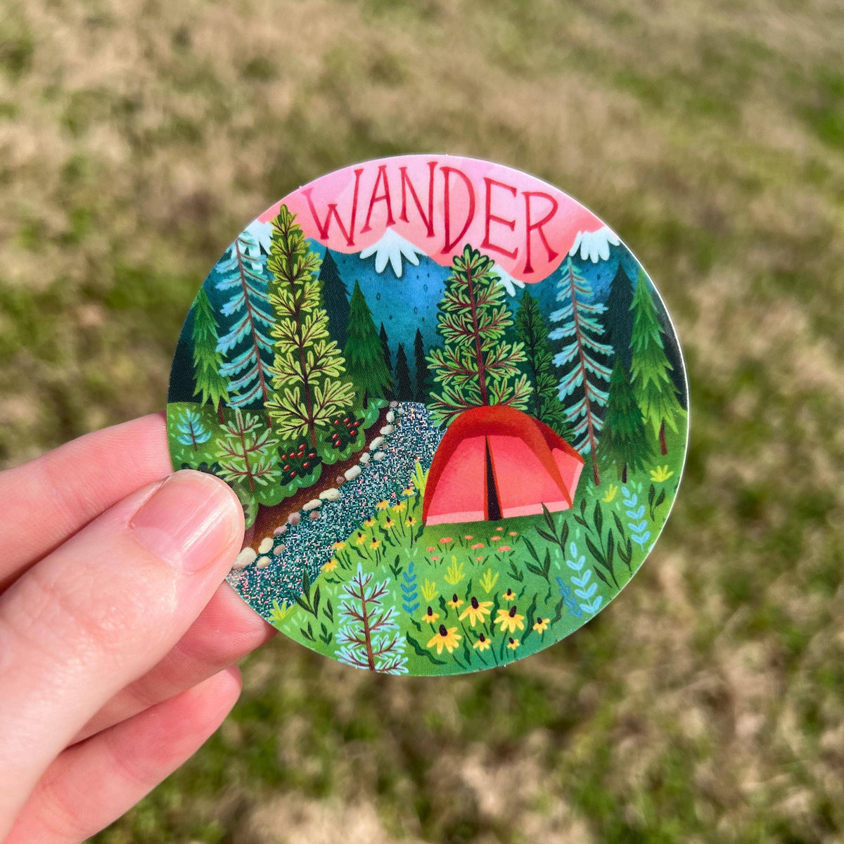 Wander Glittery Camping Vinyl Sticker