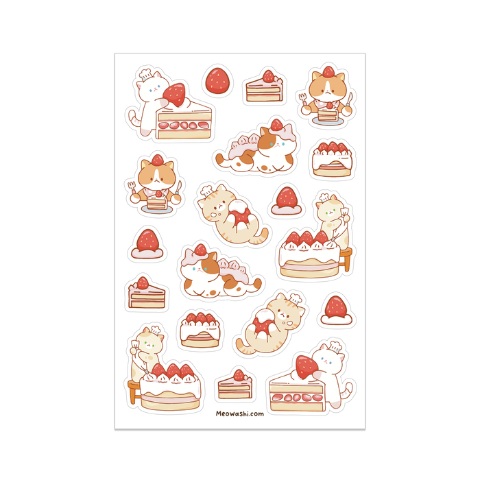 Cat and Strawberry Clear Sticker Sheet
