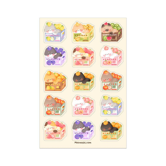 Cat and Fruit Box Sticker Sheet