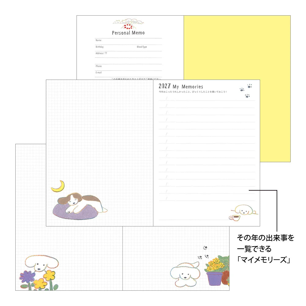 Midori Pocket Diary A6 2027 Softcover Monthly Planner – Dog