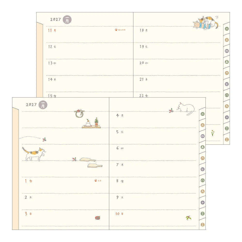 Midori Pocket Diary A6 2027 Softcover Monthly Planner – Cat