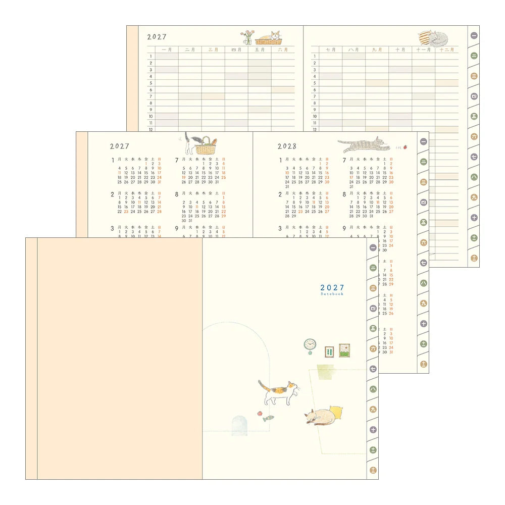 Midori Pocket Diary A6 2027 Softcover Monthly Planner – Cat