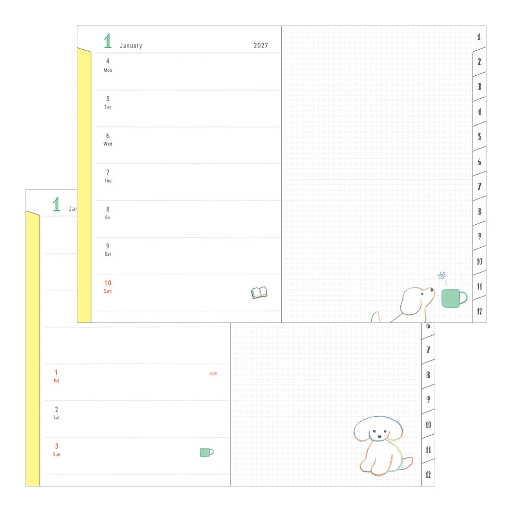 Midori Pocket Diary B6 2027 Softcover Monthly Planner – Dog