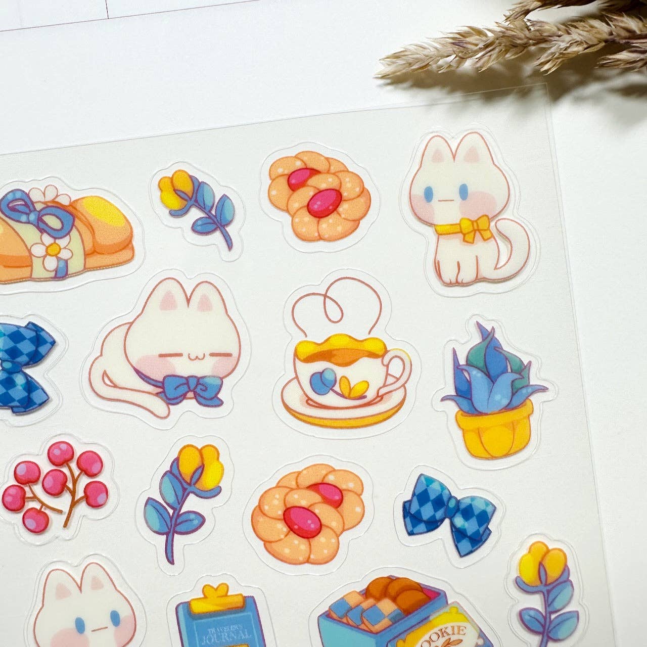 Blue Cat Teatime Clear Sticker Sheet