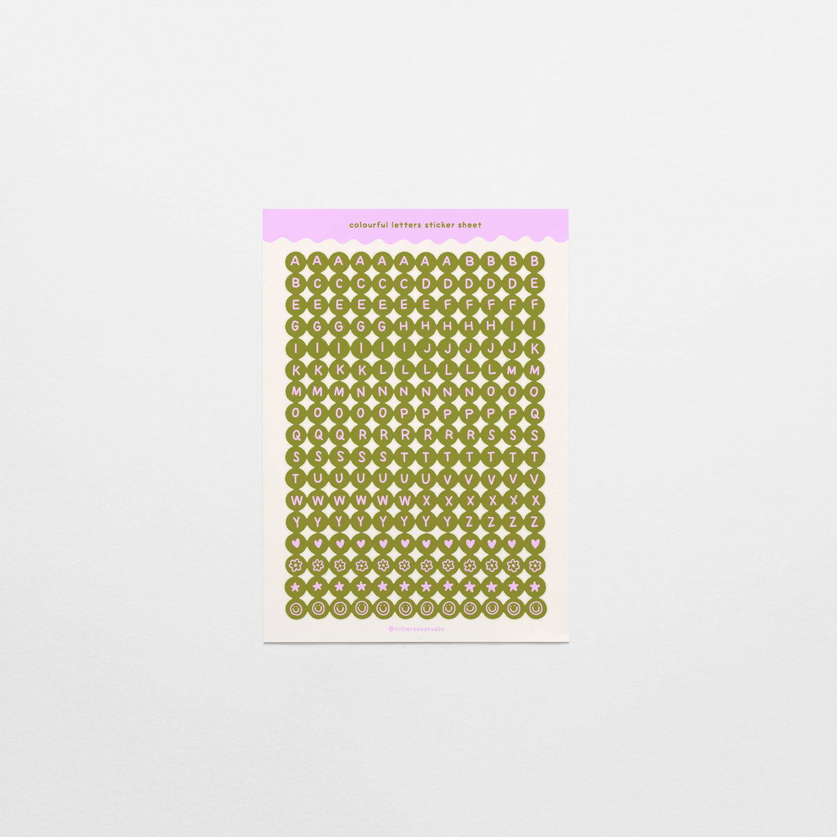 Khaki and Lilac Letter Bead Sticker Sheet