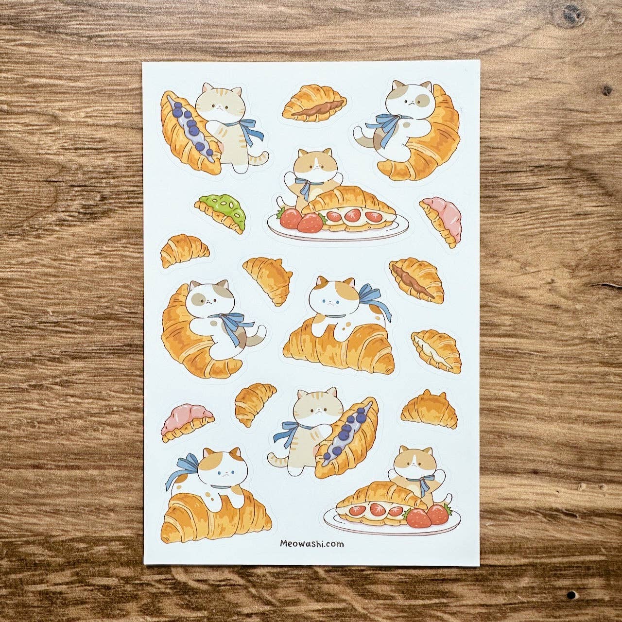 Cat and Croissant Sticker Sheet