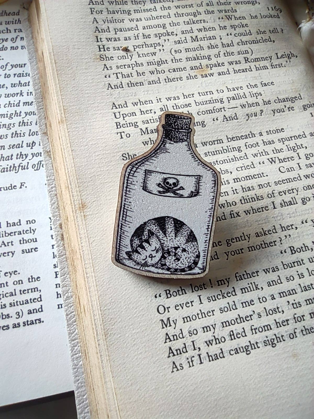 Poison Cat Wooden Pin Badge