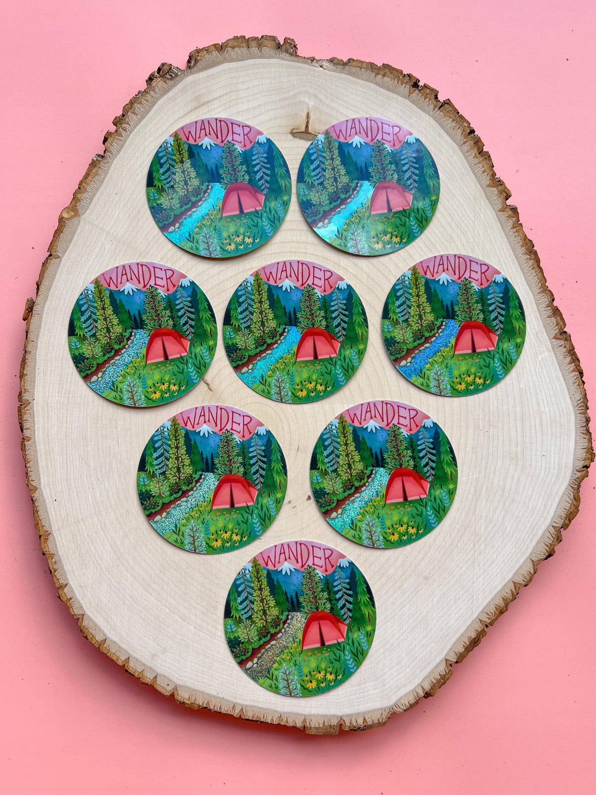 Wander Glittery Camping Vinyl Sticker