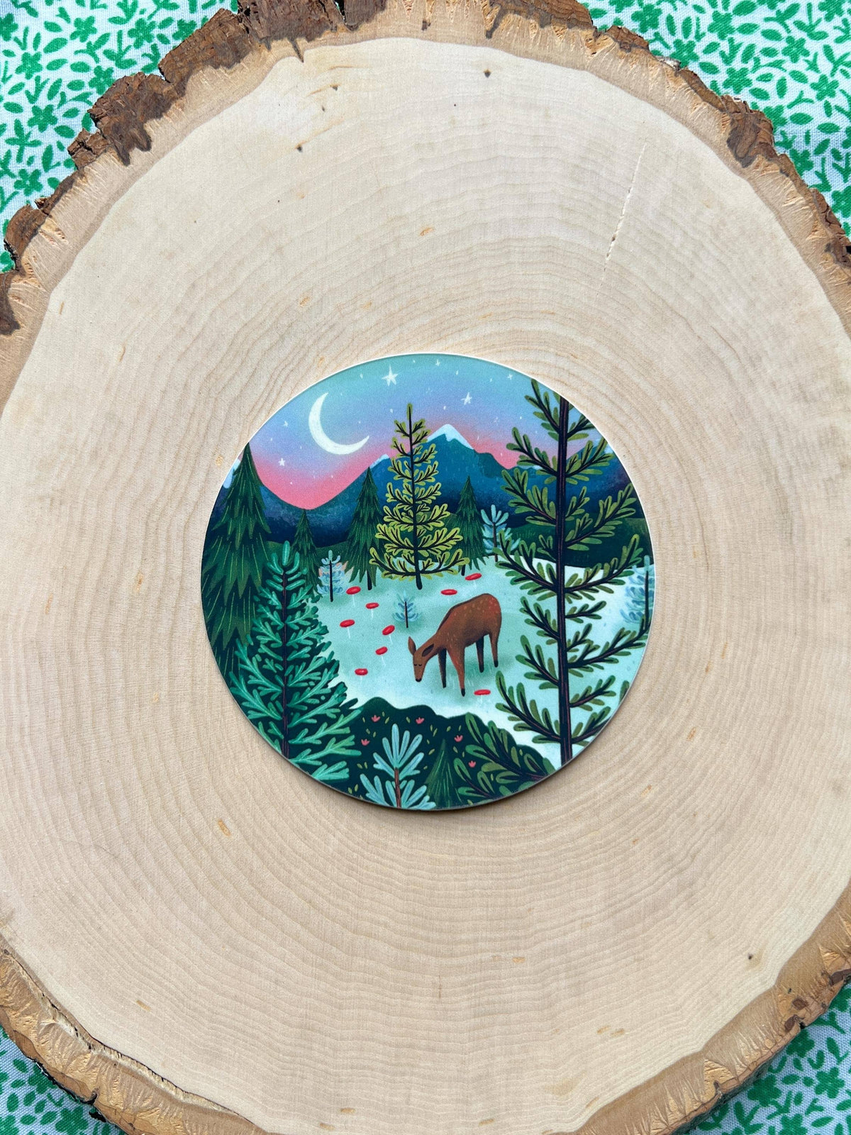 Deer in Mountain Forest Matte Vinyl Sticker