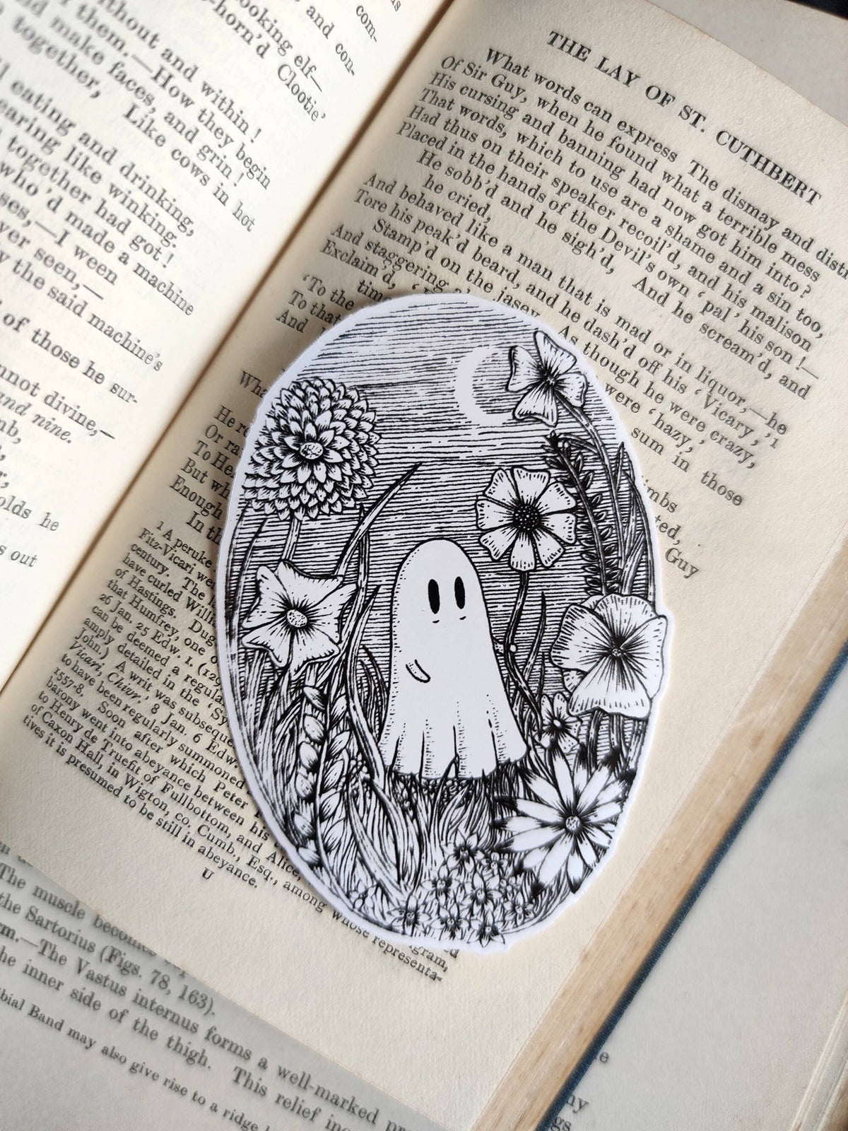Meadow Ghost Haunted Flowers Vinyl Sticker