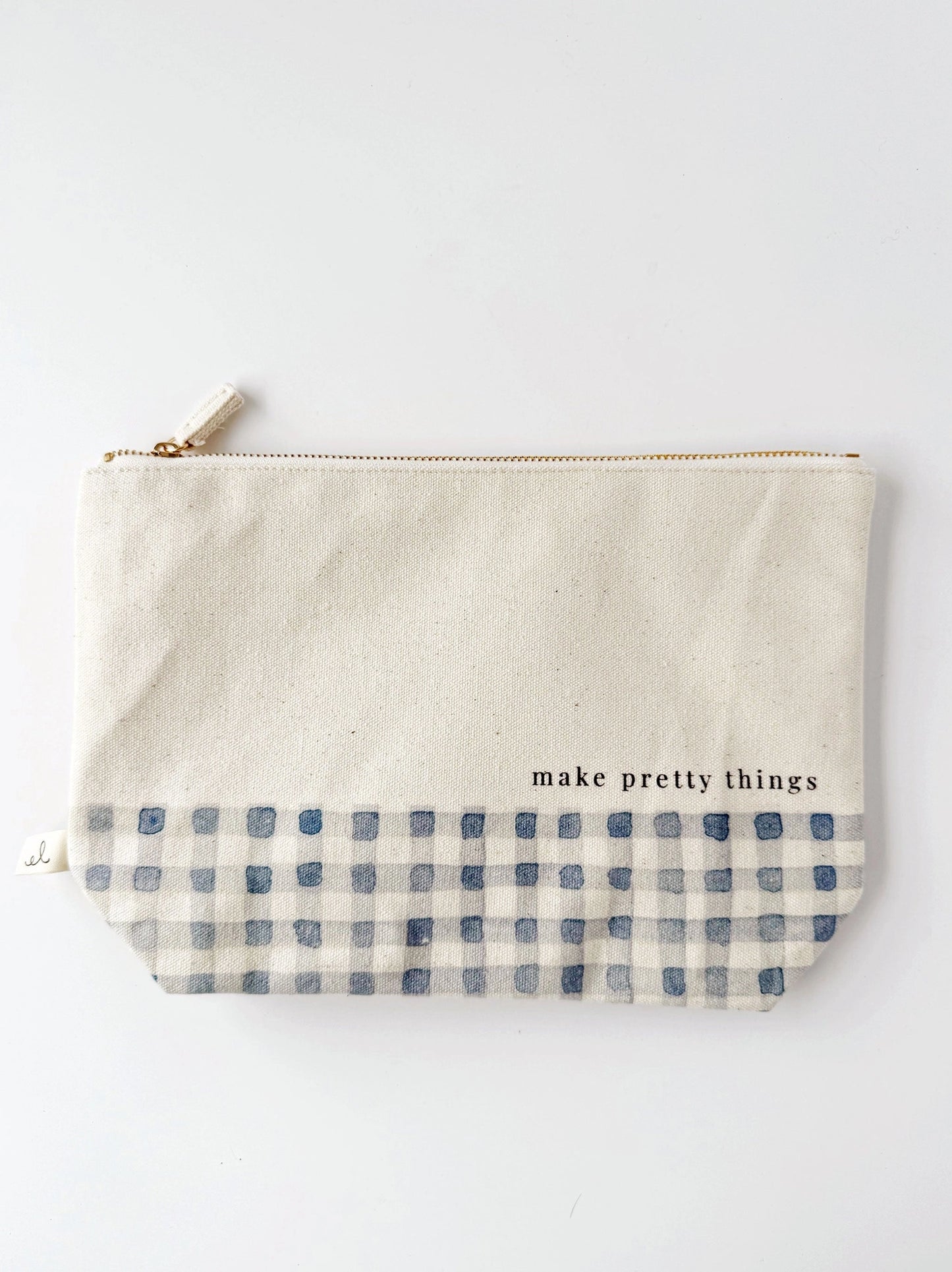 Canvas Zipper Pouch "Make Pretty Things" Gingham