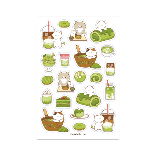 Cat and Matcha Sticker Sheet