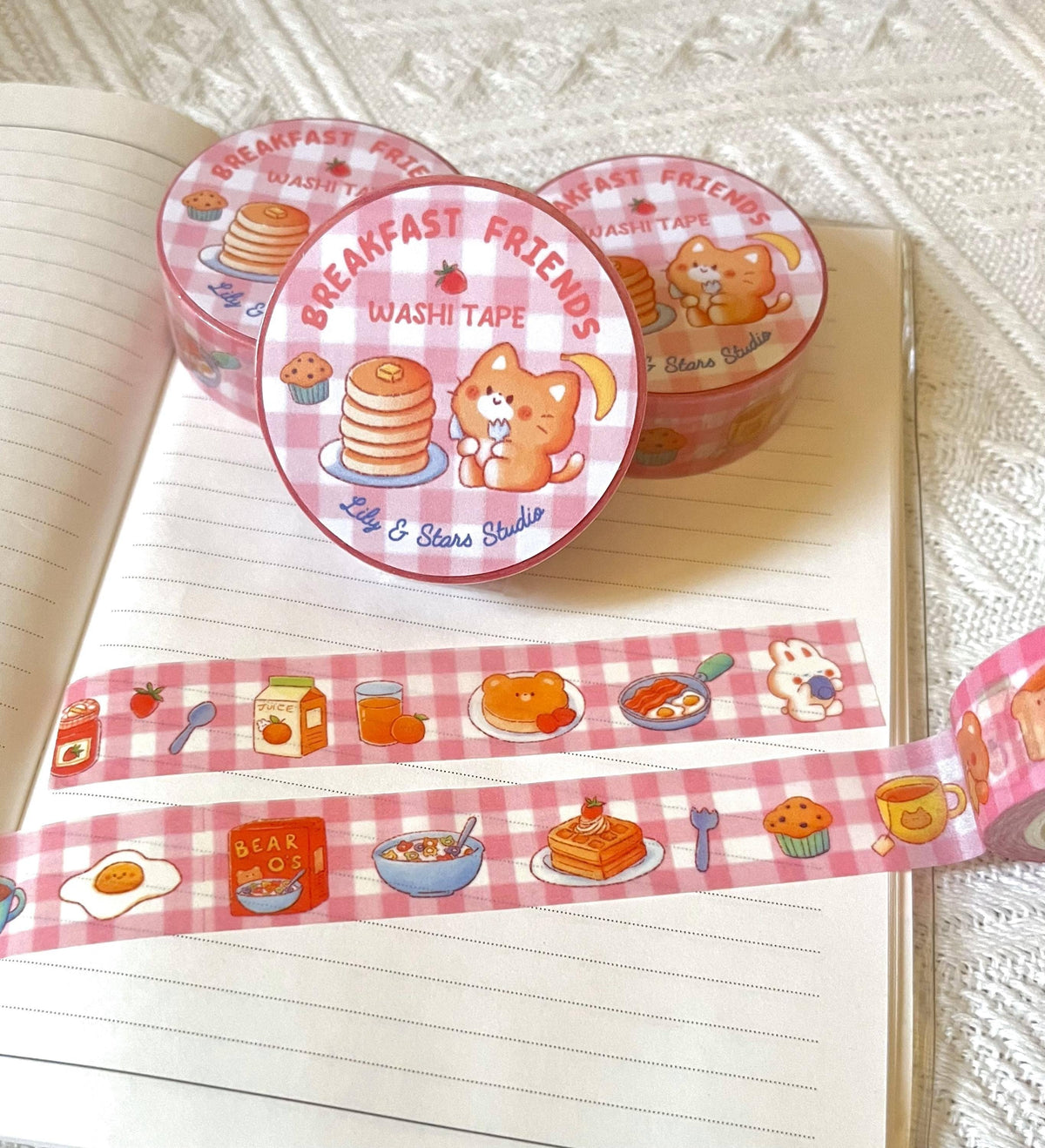 Breakfast Friends Washi Tape • Kawaii Planner Tape (15mm x 10m)