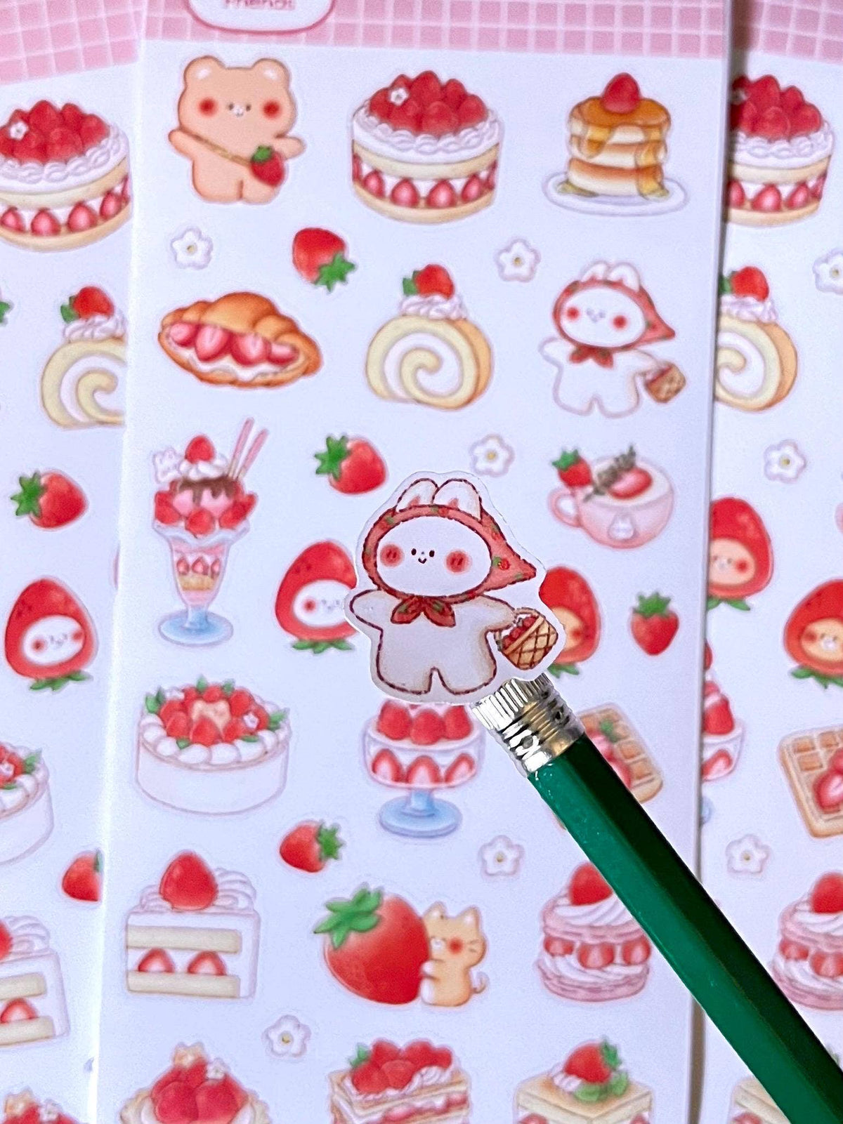 Strawberry Friends Sticker Sheet • Kawaii Cake & Dessert Matte Stickers