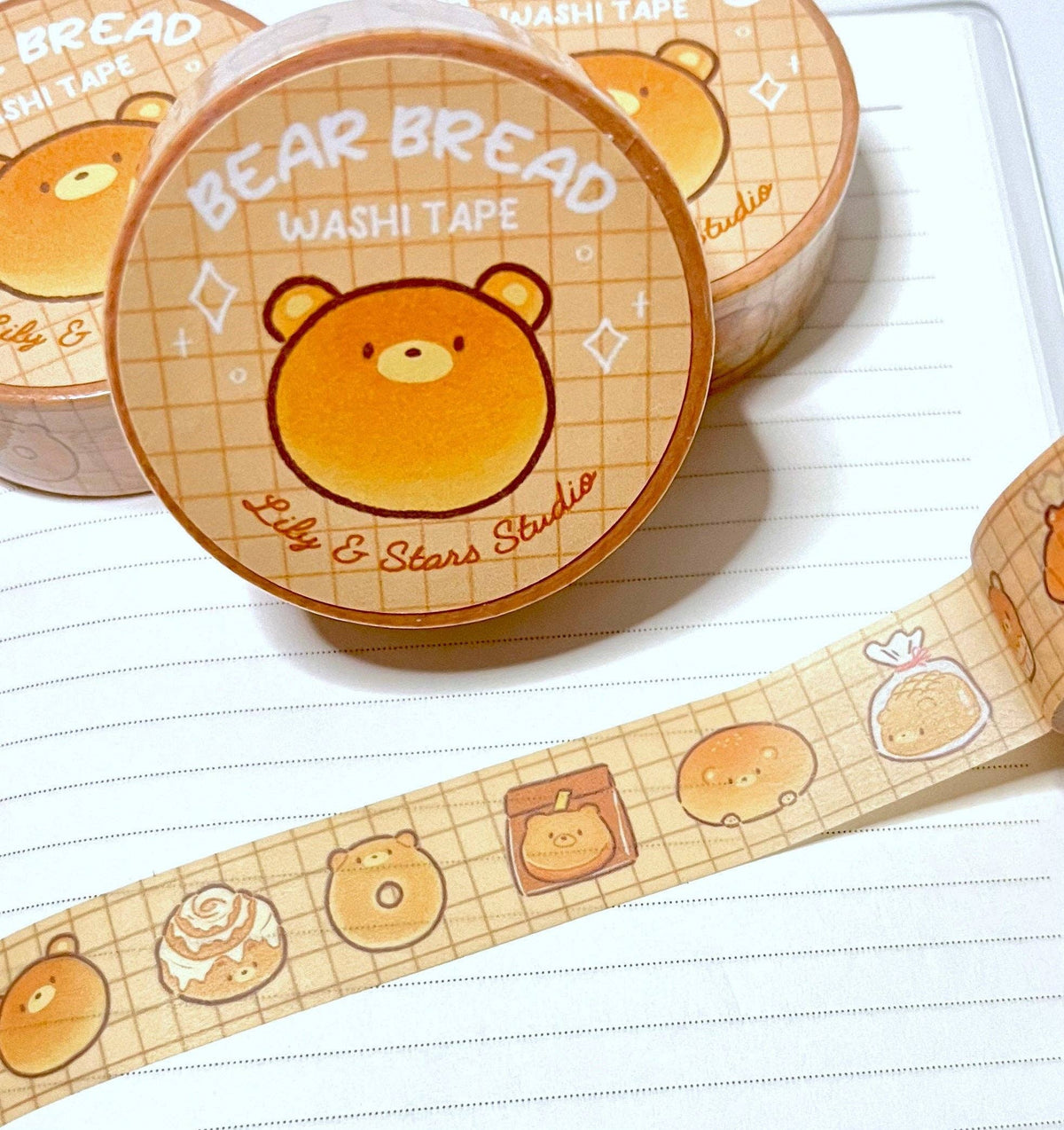Bear Bread Washi Tape • Kawaii Scrapbooking Tape (15mm x 10m)