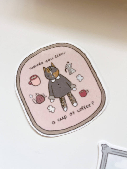 Kuboandlucy x Dana Ate Oatmeal | Lucy Would You Like a Cup of Coffee Vinyl Sticker