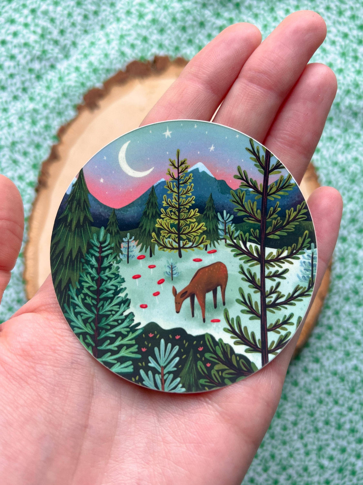 Deer in Mountain Forest Matte Vinyl Sticker