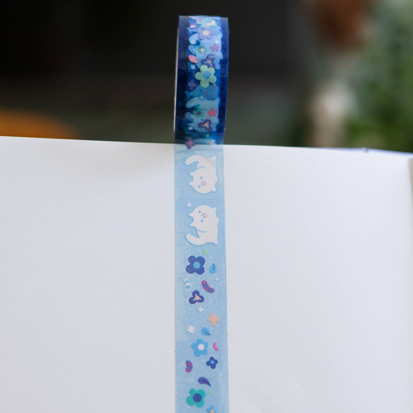 PET Tape (Transparent) Floral White Cat